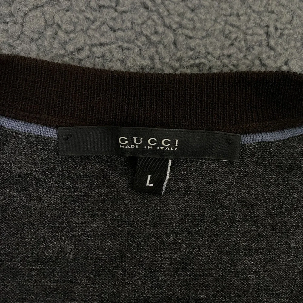Gucci Cardigan Mens Large Charcoal Grey 100% Wool Knit Sweater Made in Italy